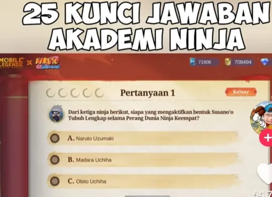 Simak jawaban kuis MLBB x Naruto. (Sumber: Tiktok/@zayxyzll)