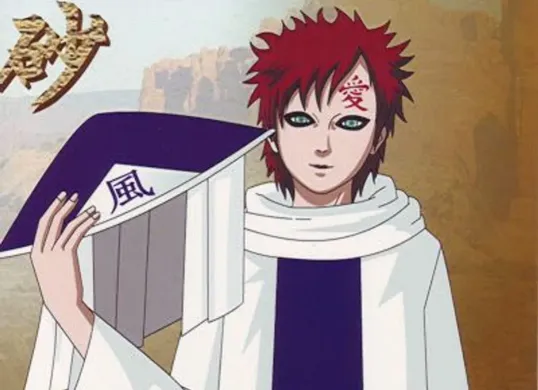 Gaara, Kazekage Kelima dari Sunagakure, menjadi sorotan dalam event kuis MLBB x Naruto karena transformasinya yang menginspirasi dari jinchūriki kesepian menjadi pemimpin bijaksana. (Sumber: Pinterest)