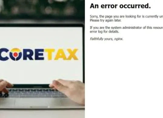 Pengguna mengalami kendala saat mengakses sistem Coretax pada situs pajak.go.id, 23 Mei 2025. Error "An Error Occurred" menjadi keluhan massal wajib pajak di media sosial. (Sumber: Dok/Coretax)