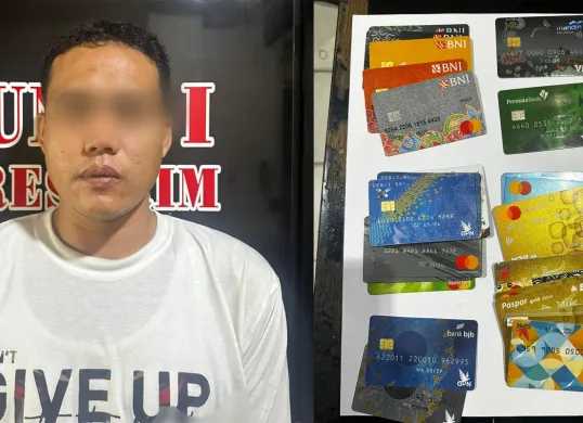 DS, pelaku ganjal ATM diamankan polisi dengan sejumlah barang bukti saat beraksi di SPBU Cendrawasih Raya, Cengkareng, Jakarta Barat, Kamis, 22 Mei 2025. (Sumber: Dok Polsek Cengkareng)