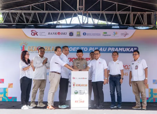 Peluncuran program “Gencarkan Goes To Pulau Pramuka” di Kepulauan Seribu Utara, sebagai bagian dari upaya mendorong literasi keuangan dan penerapan transaksi non tunai di wilayah kepulauan. (Sumber: Dokumentasi Istimewa)