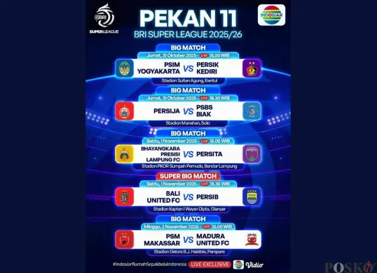 Jadwal BRI Super League Hari Ini 1 November 2025, Ada Bali United vs Persib Bandung (Sumber: Instagram/sports.indosiar/Edited Muhammad Ibrahim)