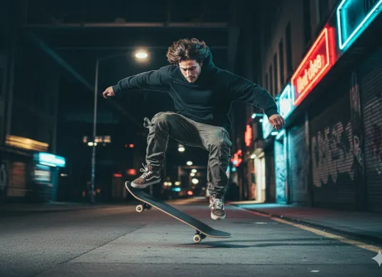 Hasil edit prompt Gemini AI terbaru foto cowok keren main skateboard ala skena (Sumber: Freepik/cookie_studio)