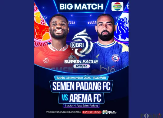 LINK LIVE STREAMING Semen Padang vs Arema FC Hari Ini Senin 3 November 2025 Pukul 19.00 WIB (Sumber: Instagram/sports.indosiar/Edited Muhammad Ibrahim)