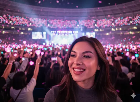 Hasil edit prompt Gemini AI foto wanita nonton konser Blackpink di Gelora Bung Karno (GBK). (Sumber: Freepik/stockking)