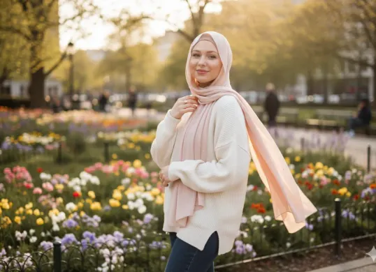 Hasil edit prompt Gemini AI wanita berhijab tampil natural dan stylish tanpa editan. (Sumber: Freepik)