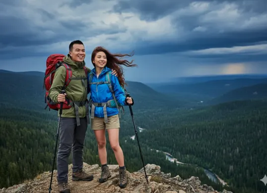 Hasil edit prompt Gemini AI foto pasangan LDR di gunung jadi romantis dan keren. (Sumber: Freepik/pressfoto)