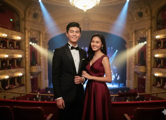 Hasil edit prompt Gemini AI pasangan nonton konser broadway di New York. (Sumber: Freepik/pressfoto)