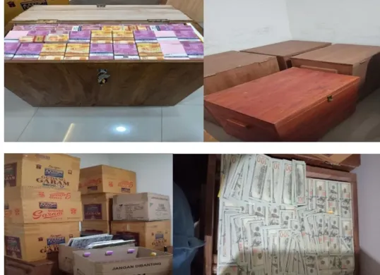 Barang bukti yang diamankan kasus peredaran uang palsu modus penggandaan uang. (Sumber: Polda Banten)