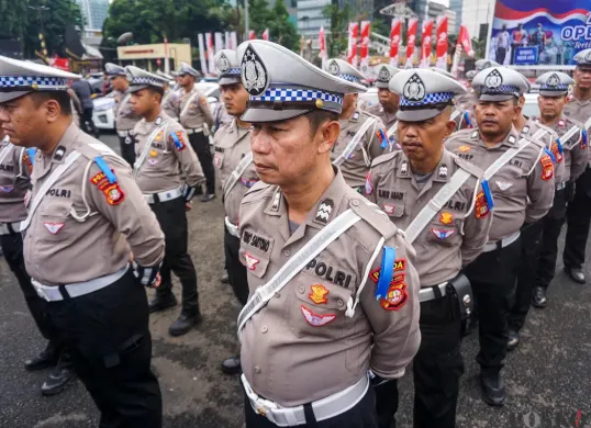 Ilustrasi, sejumlah personel Satlantas Polda Metro Jaya mengikuti apel di Polda Metro Jaya, beberapa waktu lalu. (Sumber: POSKOTA | Foto: Bilal Nugraha Ginanjar)