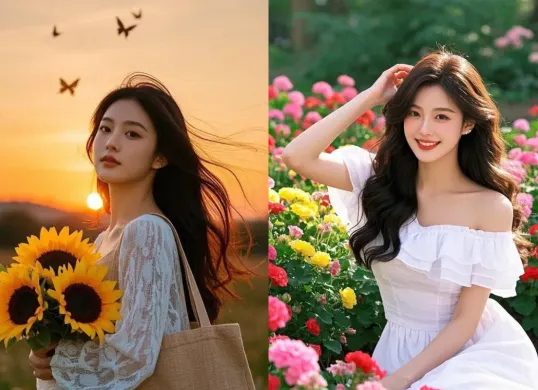 Gemini AI bisa ubah imajinasimu jadi potret nyata. Hasilnya? Seolah difoto di kebun bunga sungguhan. (Sumber: Gemini AI)