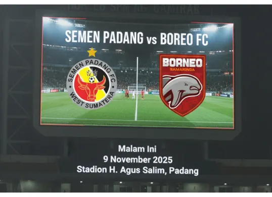Semen Padang FC akan melawan Borneo FC dalam lanjutan BRI Super League 2025-2026, pada Minggu, 9 November 2025. (Sumber: Generate AI)