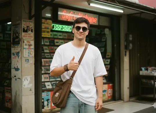 Hasil edit prompt Gemini AI cowok keren dengan style skena ala Jefri Nichol. (Sumber: Freepik/8photo)