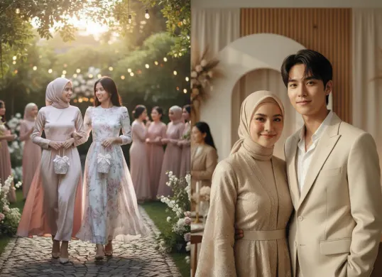 Ilustrasi foto kondangan bareng idol K-Pop yang dibuat melalui Gemini AI. (Sumber: Poskota/Gemini AI)