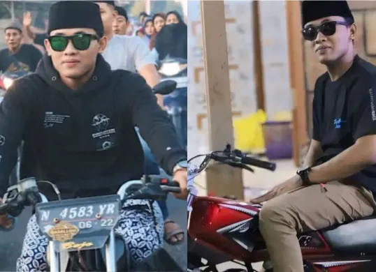 Gus Elham Yahya mengendarai sepeda motor RX King. (Sumber: kolase Instagram)