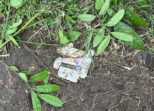 Bungkus alat kontrasepsi kondom ditemukan di taman sekitaran Jalan Daan Mogot wilayah Cengkareng, Jakarta Barat, Kamis, 13 November 2025. (Sumber: POSKOTA | Foto: Pandi Ramedhan)