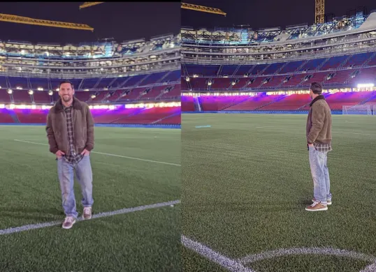 Lionel Messi saat kembali mengunjungi Camp Nou secara diam-diam, mengingatkan pada kenangan indahnya bersama Barcelona. (Sumber: Instagram/@Leomessi)
