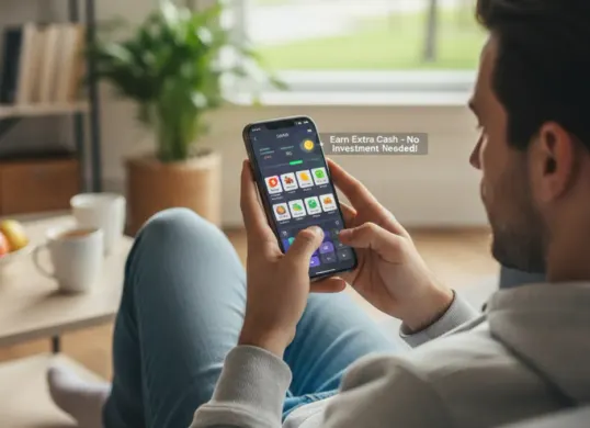 Ilustrasi seseorang mengerjakan microtask di smartphone untuk mendapatkan penghasilan tambahan tanpa modal. (Sumber: Gemini AI)