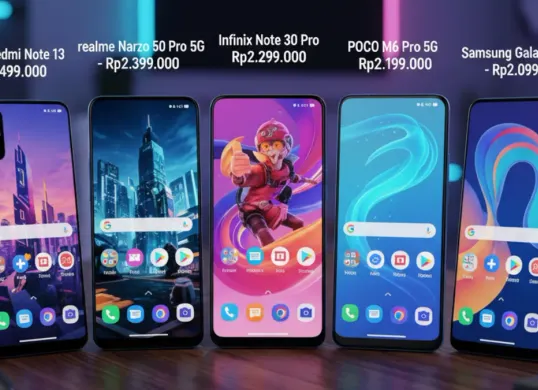 Deretan HP terbaik di bawah Rp2,5 juta dengan layar jernih, performa kencang, dan baterai besar—pilihan tepat untuk aktivitas harian hingga gaming. (Sumber: Gemini AI)