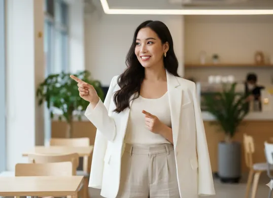 Hasil prompt Gemini AI foto wanita smart casual ala selebriti Korea. (Sumber: Freepik/benzoix)