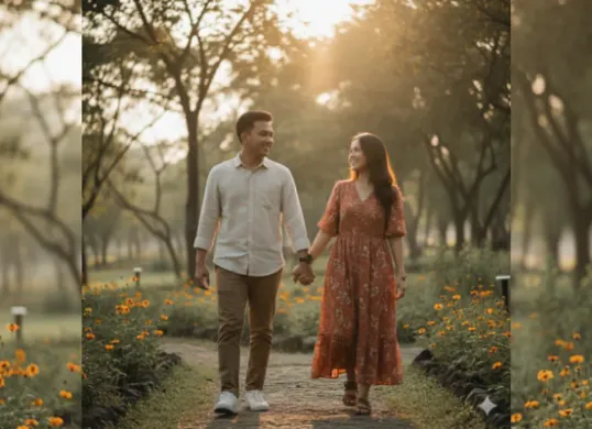 Coba prompt Gemini AI ini! Hasilnya realistic dan aesthetic untuk foto bersama pasangan. (Sumber: Poskota/Gemini AI Generated)