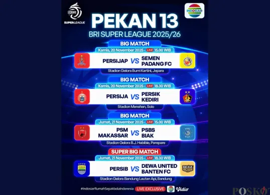 Jadwal BRI Super League Hari Ini Kamis 20 November 2025, Ada Persija vs Persik (Sumber: Instagram/sports.indosiar/Edited Muhammad Ibrahim)