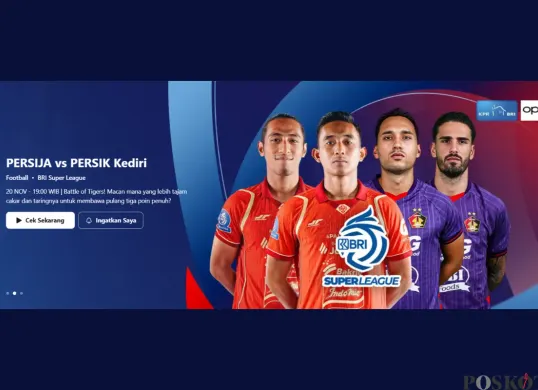LINK LIVE STREAMING Nonton Persija vs Persik BRI Super League Hari Ini 20 November Pukul 19.00 WIB (Sumber: Vidio/Vidio.com)