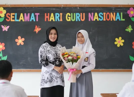 Hasil edit foto tema Hari Guru Nasional 2025 pakai prompt Gemini AI. (Sumber: Gemini AI)