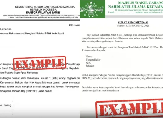 Contoh Dokumen surat rekomendasi resmi menjadi salah satu persyaratan utama dalam seleksi Petugas Penyelenggara Ibadah Haji (PPIH) 2026. (Sumber: Instagram/@kabarmakkah)