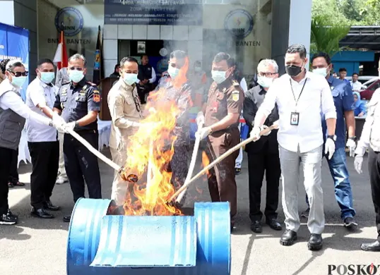 Pemusnahan ganja seberat 8, 4 kg di kantor BNNP Banten. (Sumber: POSKOTA | Foto: Rahmat Haryono)
