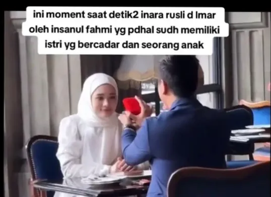 Video Inara Rusli sedang dilamar oleh seorang pria yang diduga Insanul Fahmi viral di media sosial (Sumber: X/@areacakung)