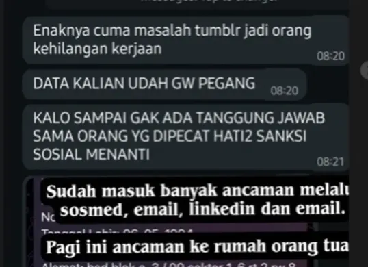 Isi pesan ancaman terhadap suami Anita Dewi perkara tumbler hilang di KRL (Sumber: Instagram @alvinhrrs)