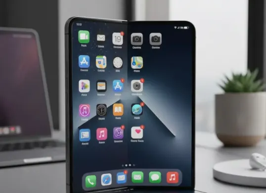 Ilustrasi iPhone Fold, ponsel lipat pertama Apple. (Sumber: Gemini AI)