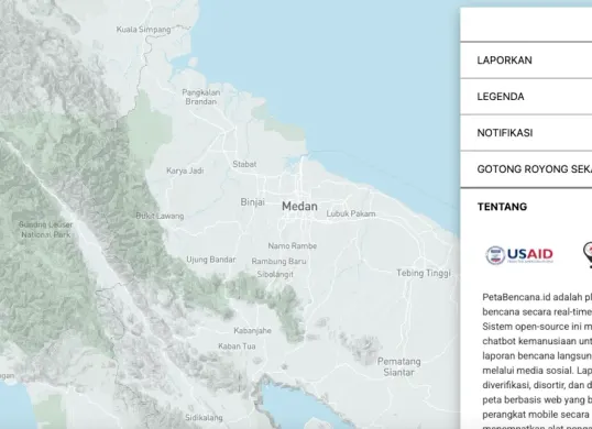 Platforma yang bisa mengecek titik lokasi banjir di Kota Medan (Sumber: PetaBencana.id)