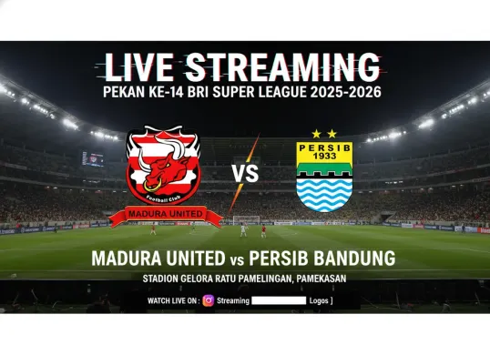 Ilustrasi - link live streaming pertandingan antara Madura United vs Persib Bandung pada pekan ke-14 BRI Super League 2025-2026. (Sumber: Generate AI)