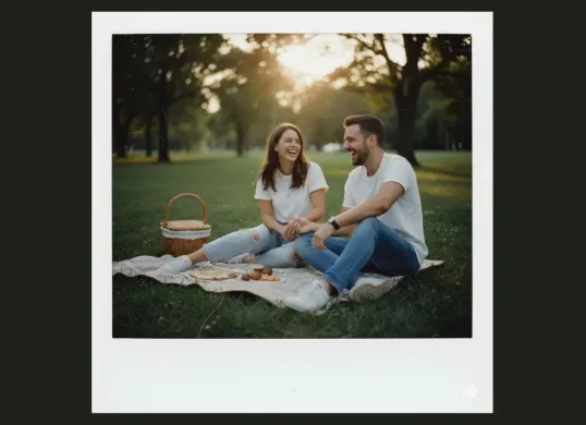 Contoh prompt Gemini AI foto polaroid piknik di taman. (Sumber: Istimewa)