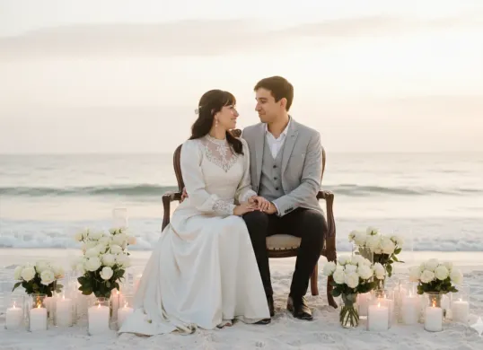 Hasil edit prompt Gemini AI foto prewedding romantis view pantai. (Sumber: Freepik)
