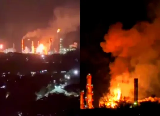Potret kebakaran kilang minyak Pertamina di Dumai, Riau pada 1 Oktober 2025. (Sumber: X/@TroissiOto)