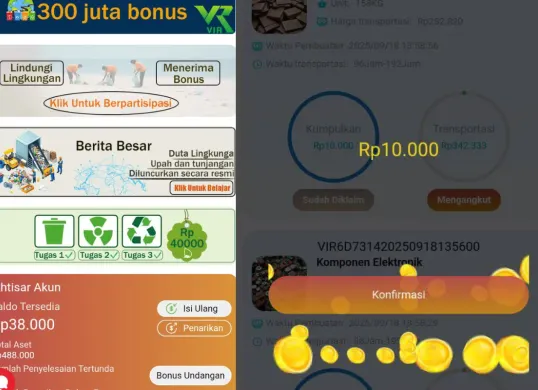 Ilustrasi aplikasi VIR (Veoliair) yang menawarkan konsep foto sampah jadi uang, namun dipertanyakan legalitas dan keamanannya. (Sumber: Facebook/@Ghita)