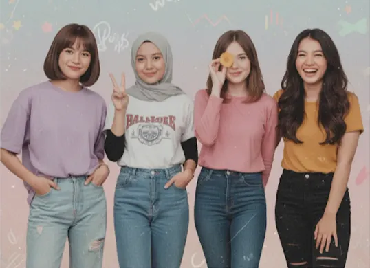 Hasil edit foto pakai prompt Gemini AI untuk foto mirip photobox bareng sahabat. (Sumber: Gemini AI)