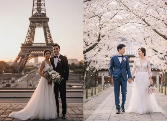 Contoh prompt Gemini AI foto prewedding di luar negeri. (Sumber: Istimewa)