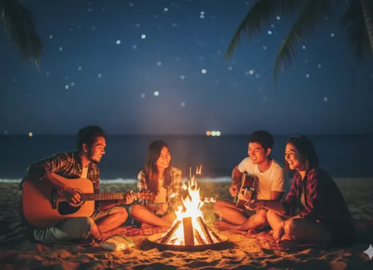 Hasil edit foto prompt Gemini AI liburan keren di pantai bareng teman. (Sumber: Freepik/jcomp)