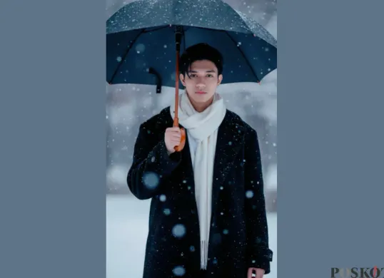 Ubah Foto Jadi ala Orang Korea Pakai Payung di Tengah Salju Pakai Gemini AI (Sumber: TikTok/ajsanityyy)