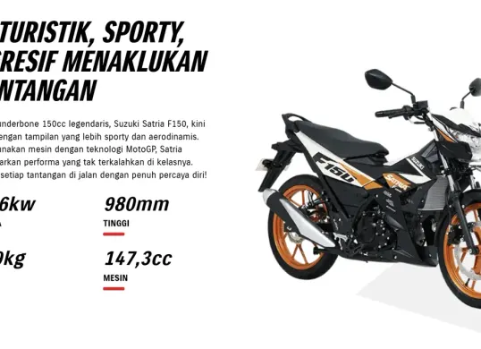 Desain terbaru Suzuki Satria F150 2025 tampil lebih agresif dan modern, siap kembali jadi ikon motor bebek sport Indonesia. (Sumber: Dok/Suzuki Indonesia)