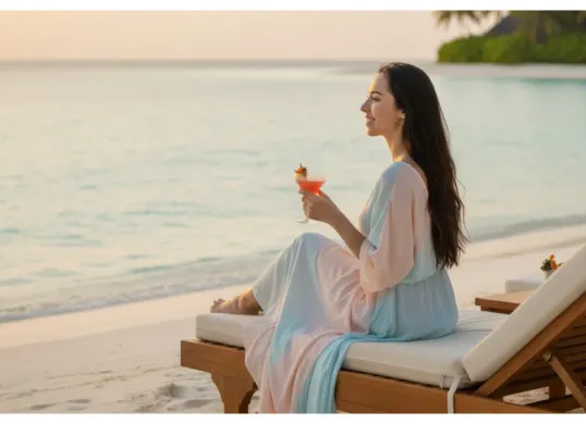Hasil edit prompt Gemini AI foto sendiri lagi staycation di maldive. (Sumber: Freepik)