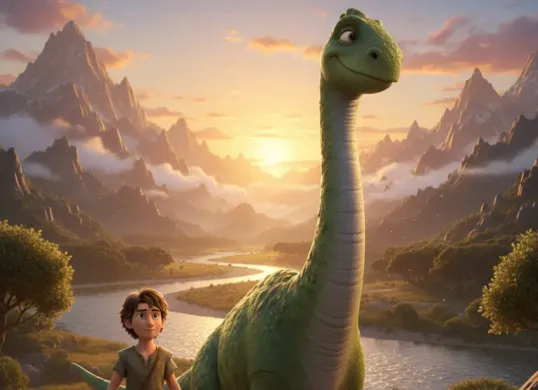 Ilustrasi foto The Good Dinosaur buatan Gemini AI. (Sumber: Poskota/Gemini AI)