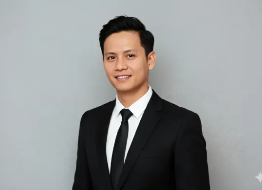 Hasil edit prompt Gemini AI edit foto cowok keren pakai jas untuk CV terbaru. (Sumber: Freepik/drobotdean)