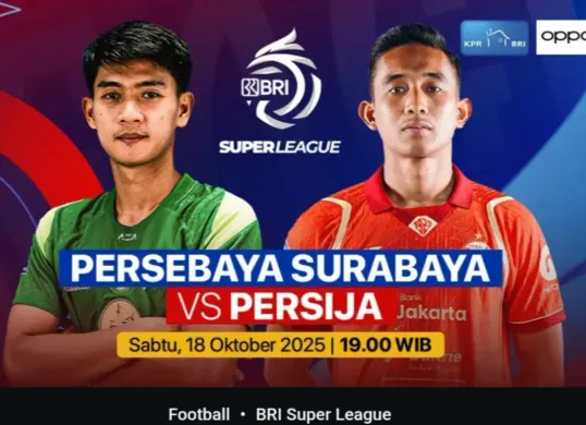 Link live streaming Persebaya vs Persija Jakarta di pekan kesembilan Super League 2025/2026. (Sumber: Vidio)
