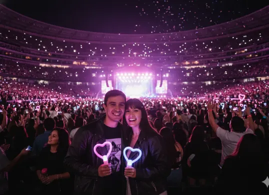 Hasil edit prompt Gemini AI pasangan muda tengah menonton konser penyanyi papan atas dunia seperti Taylor Swift hingga Justin Bieber di Amerika Serikat. (Sumber: Freepik)