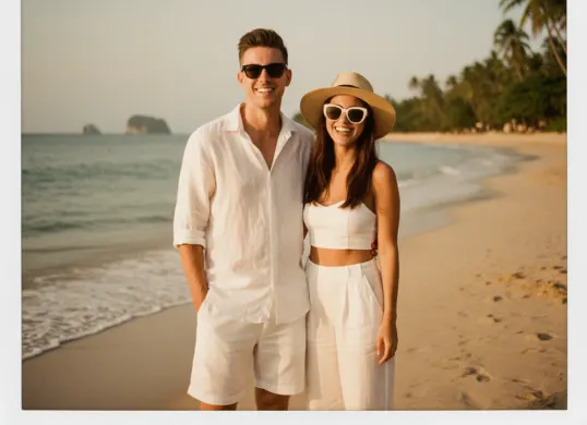 Hasil edit prompt Gemini AI foto pasangan polaroid dengan OOTD kemabaran ala selebriti. (Sumber: Freepik/pressfoto)